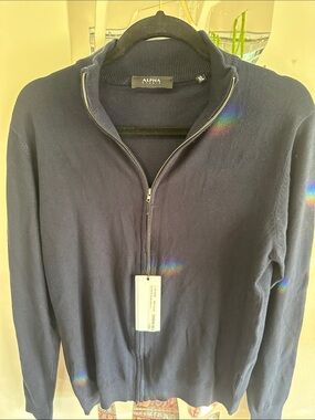 NWT Alpha Studio Blouson Zip Viscosa in Navy, size XL.